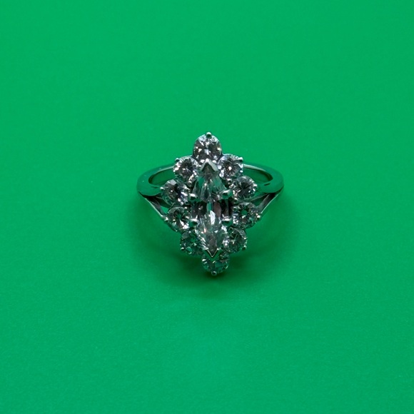 Diamond ring set in platinum.